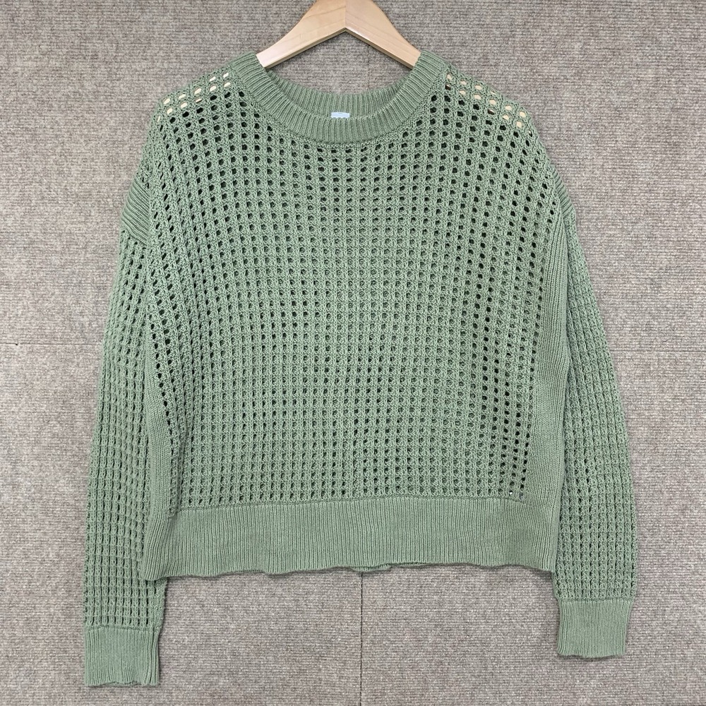 Old Navy Green Open Knit Cropped Sweater M Tall Casual Layering Goblincore Fall